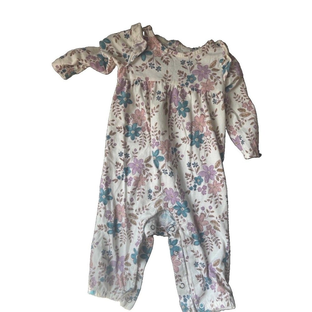 Carter's White Floral Long Sleeve One-Piece Romper 6-9 Months Pink Blue Green